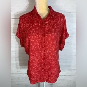 Jopra red polka dot button up womens blouse size M